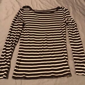 GAP Brown Stripe Button Accent Long Sleeve T - SM
